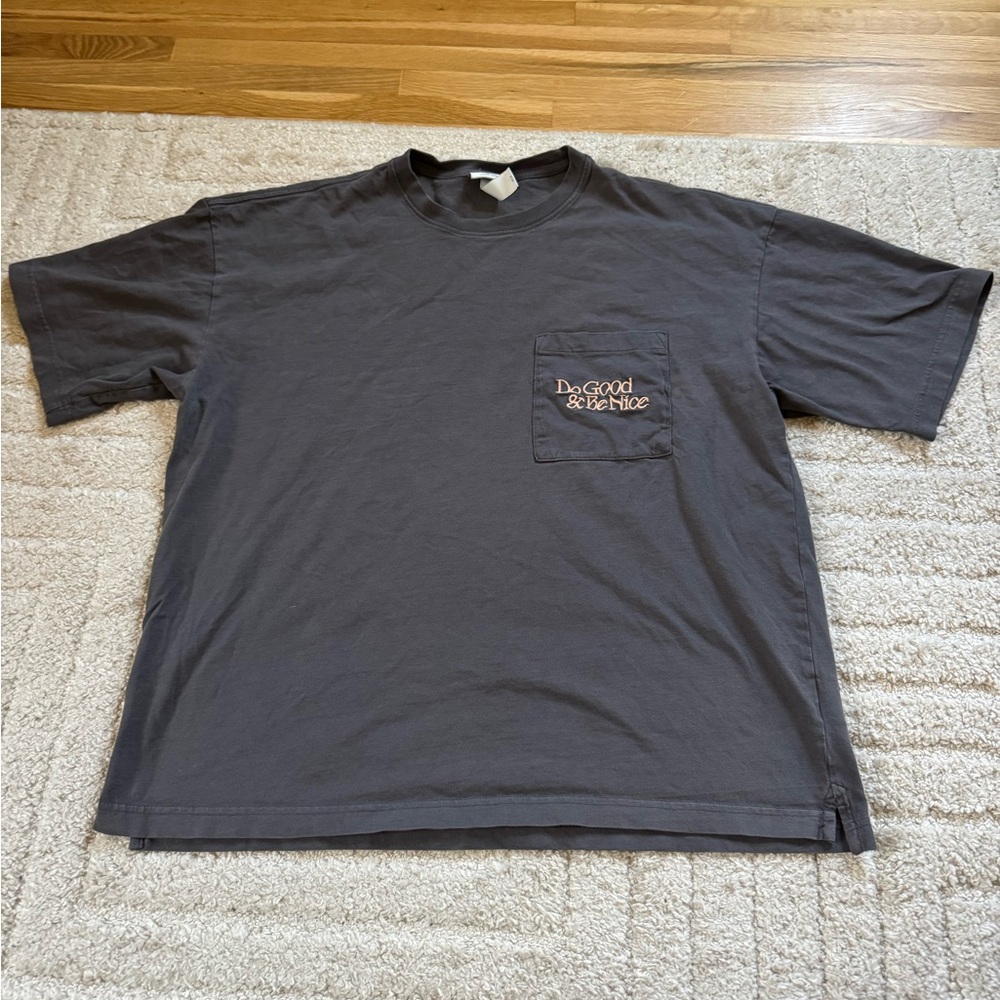 H&M Charcoal Pocket Tee with 'Do Good & Be Nice' Print